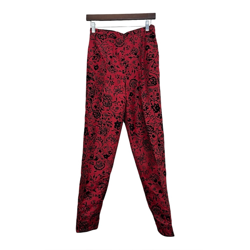 Vtg Y2K Red Black Velvet Burnout Floral Silk Pants Sz 4 Whimsigoth Dark Romance